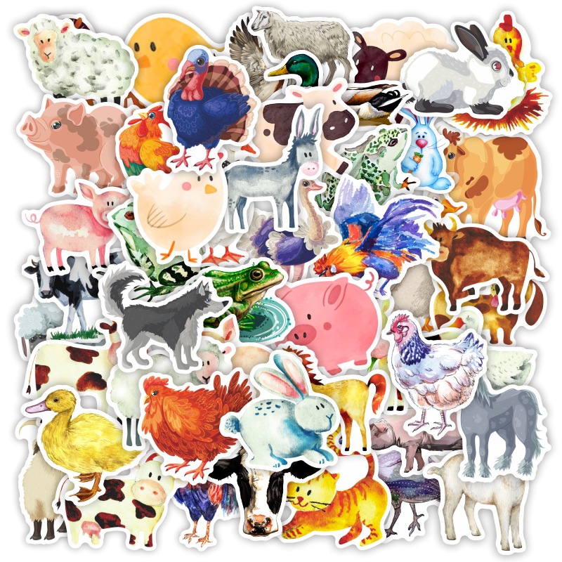 50 Pieces of Watercolor Farm Waterproof stickers Flat Water Cup Stationery Suitcase Luggage Decoration stickers