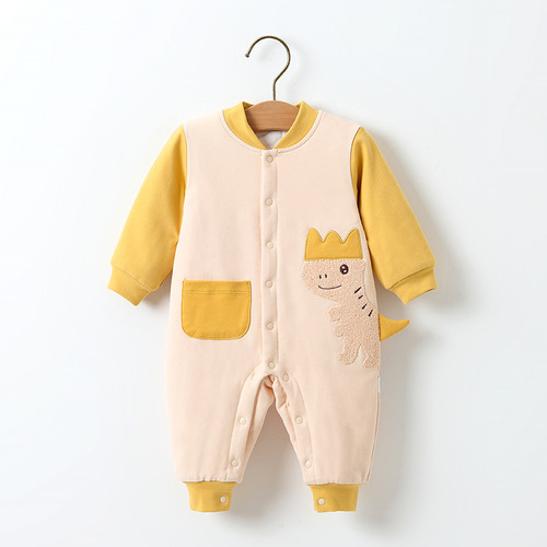 Baby one-piece spring outfit new pure cotton three-layer padded outerwear for newborns category, warm for baby boys and girls