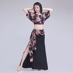 2021 Summer Belly Dance Practice Wear Large Size Slim Performance Costume Set Oriental Dance Mesh Practice Wear