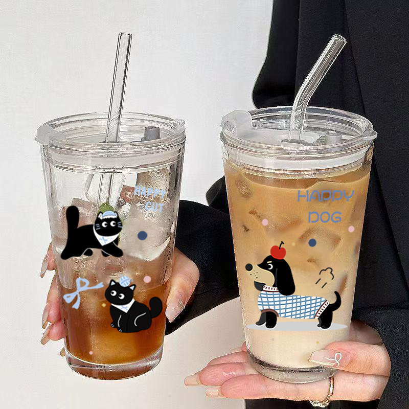 可爱大容量玻璃杯家用水杯ins高颜值牛奶咖啡杯杯子学生吸管杯女|undefined