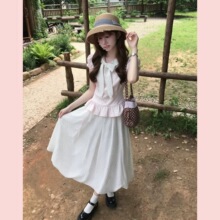 韩系白色波点花苞半身裙松紧腰百搭显瘦小个子中长裙