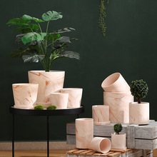 素烧天然玛奇朵红白陶花盆北欧圆柱斜身透气吸水花卉绿植多肉带托