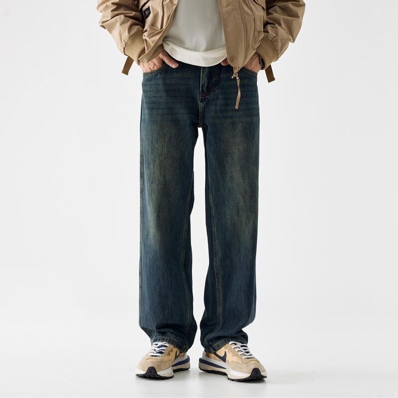 American Classy Straight Jeans Men's Spring, Autumn and Winter New Classy Velvet Thickeneded Wide-Leg Straight Long Pants