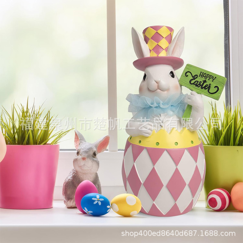 Easter Bunny Home Decor Resin Rabbit Statue Gift Spring Bunny Egg…