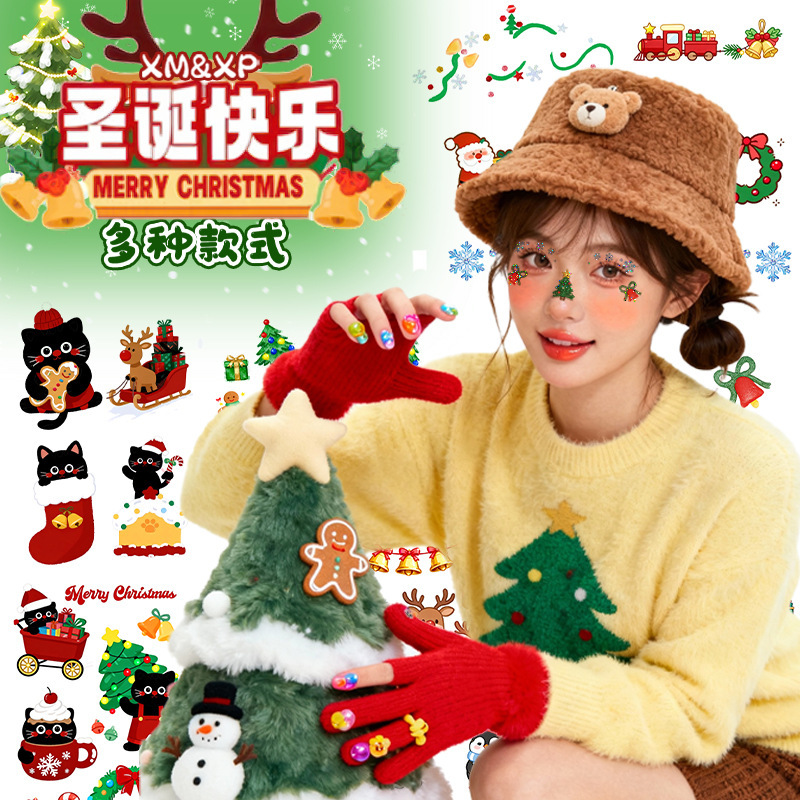 Christmas Eye Corner Face Stickers Non-Toxic Colorful Tattoo Stickers Waterproof Long-Lasting Ins-Style Atmosphere for Children Boys and Girls Wholesale