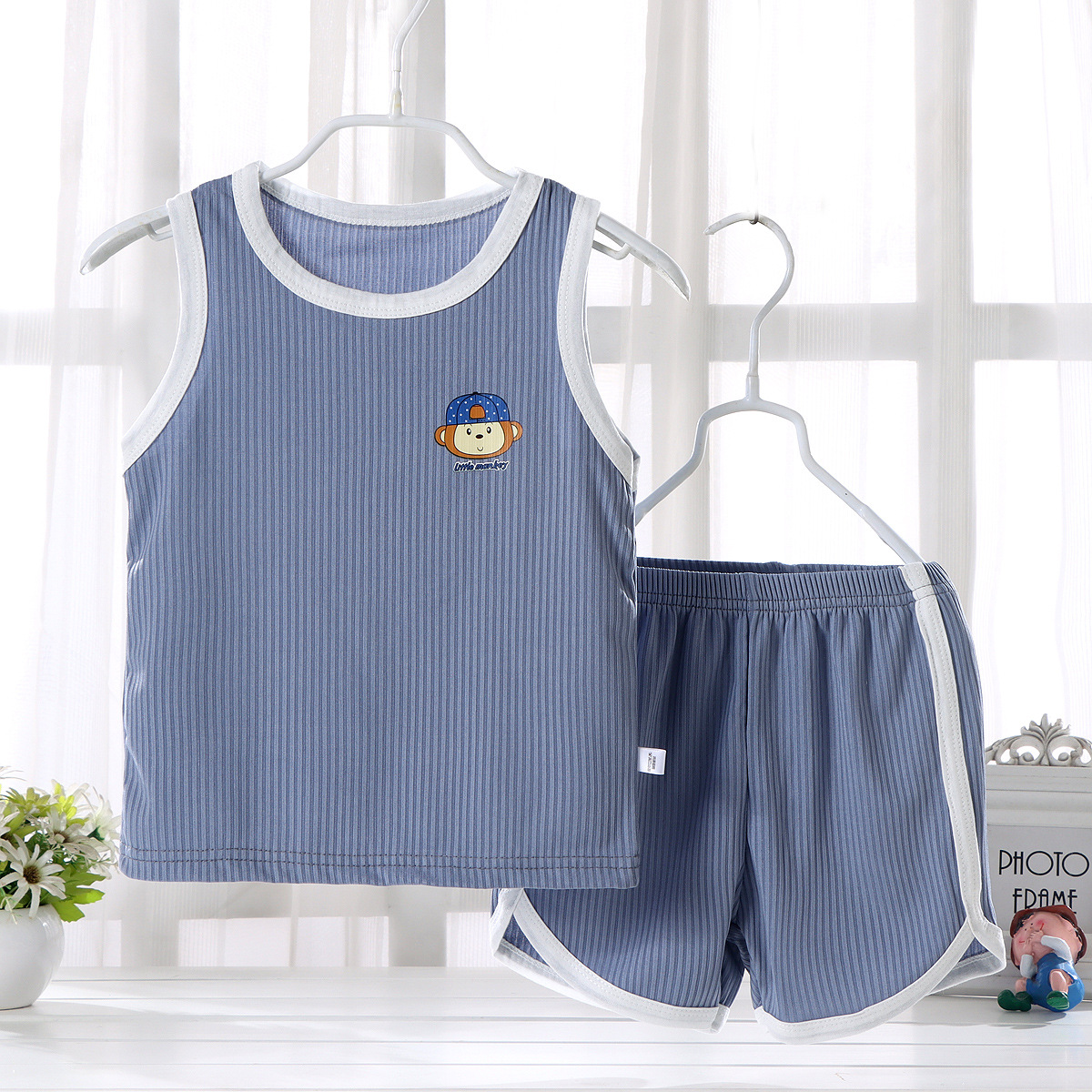 Verano DE LOS NIÑOS chaleco traje bebé Chaleco de seda de hielo pantalones cortos ropa deportiva verano niños y niñas sin mangas ropa para niños