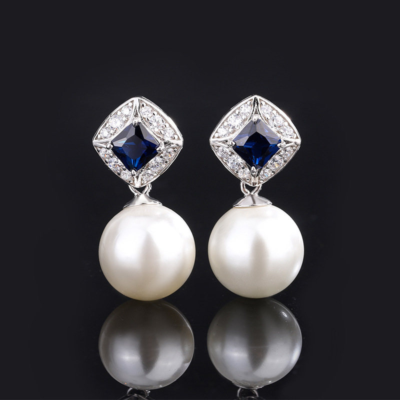 Zhuang Sheng joyería S925 plata con incrustaciones aobei madre perla tansang lanbao Regalo de Cumpleaños las mujeres 14mm12mm