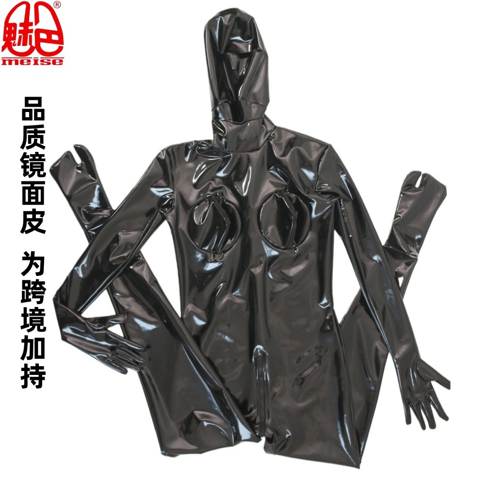 女镜面乳胶氨立体开胸网红角色扮演全包衣连头手袜紧身衣MB35塑身