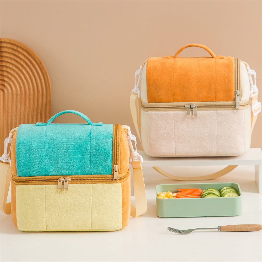 Double Fleece Insulated Lunch Bag Toast Bento Box Handheld Meal Container Bag Thick Lunch Bag Food Preservation Bag Outdoor Storage Bag
