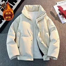 免洗皮衣外套男生冬季痞帅风立领棉服潮流短款加厚棉衣2024新款无