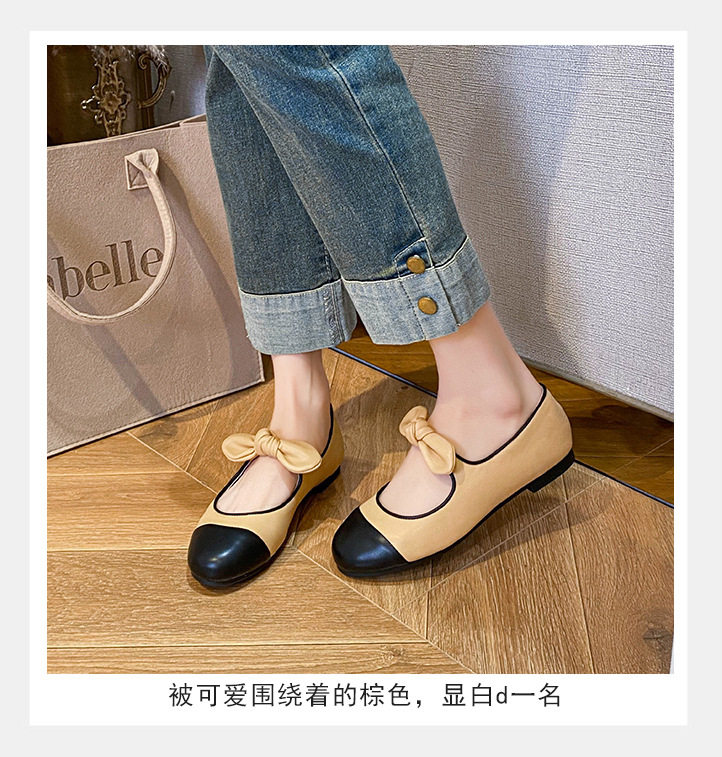 Giày búp bê nữ mũi tròn thắt nơ, đế bằng gót thấp — Màu trắng sữa, mơ đen, đen chi tiết 12