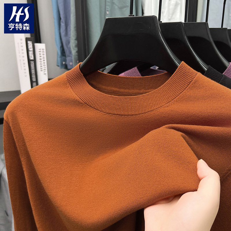 Cashmere Silk Knitted Base Shirt Men's 2025 Spring New Solid Color Round Neck Thin Men's Knitted Shirt