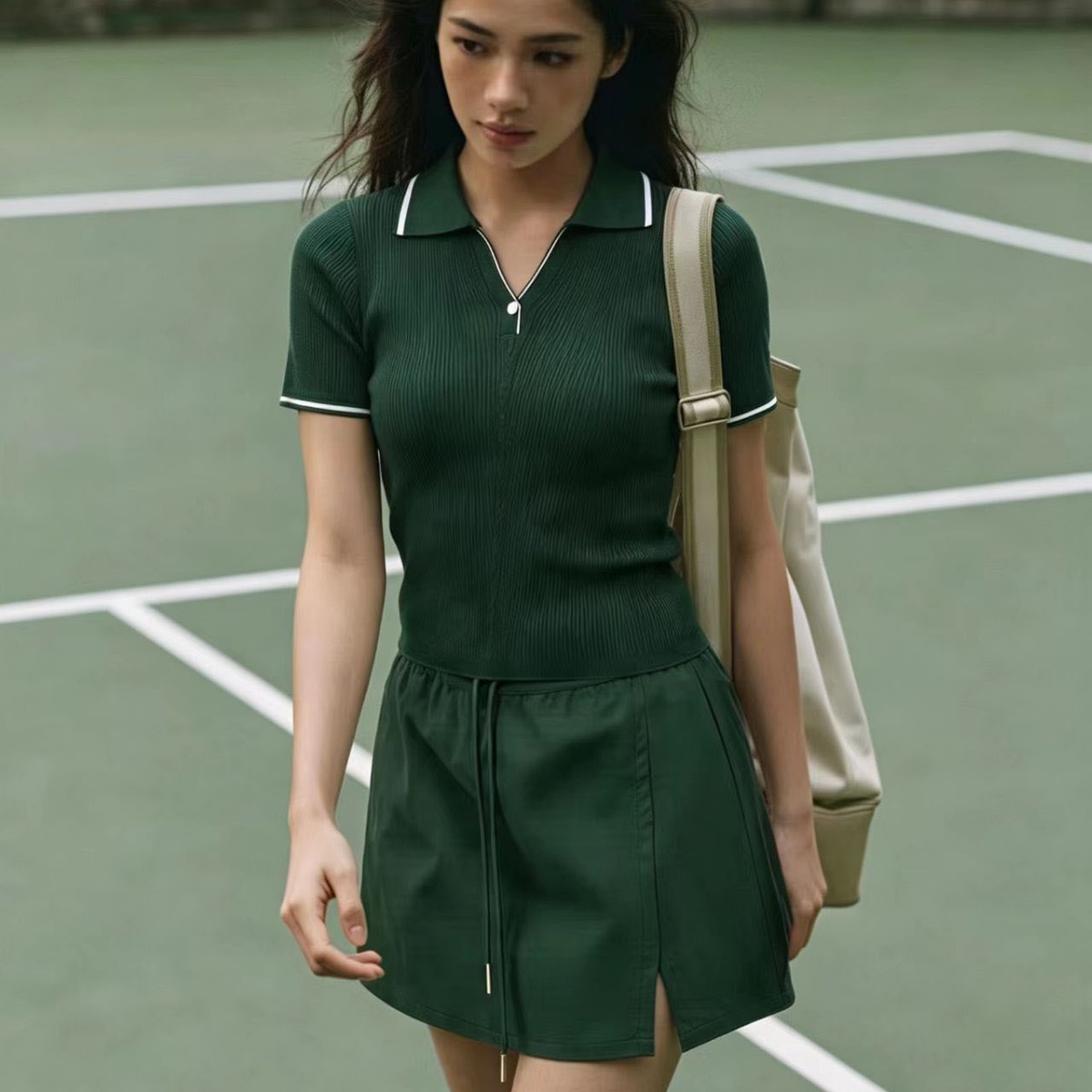 Golf sporty polo short-sleeve tennis outfit for women, outdoor anti-exposure tennis skirt, quick-drying and breathable
