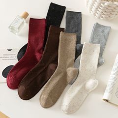 點子紗堆堆襪子女抽條ins純色百搭中筒襪棉質復古長筒襪批發棉襪