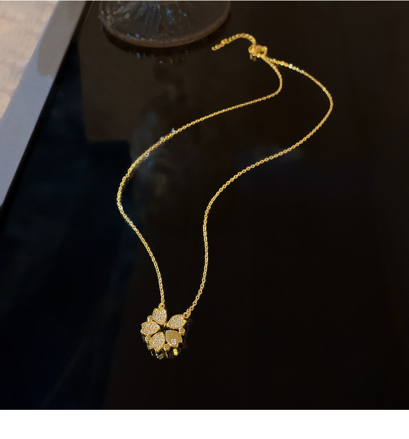 Fashion Flower Titanium Steel Plating Zircon Pendant Necklace 1 Piece