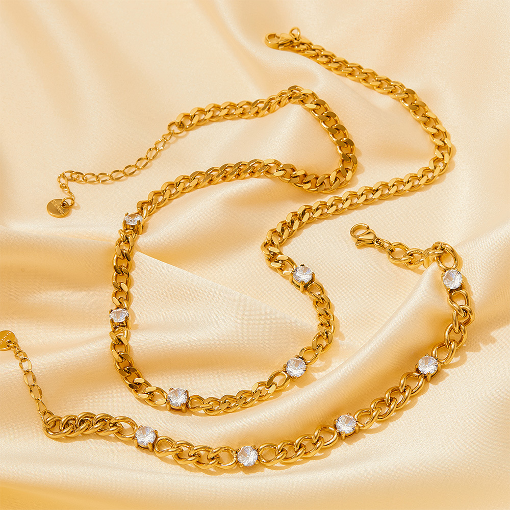 Retro Geometric Titanium Steel Inlay Zircon Bracelets Necklace