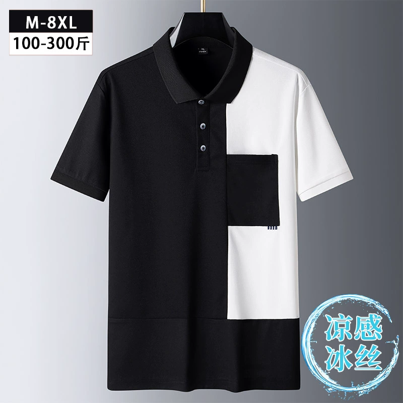 Мужская летняя поло 2025, новая тонкая футболка из ледяного шелка с коротким рукавом, модный бренд, большой размер, свободный повседневный топ с отложным воротником