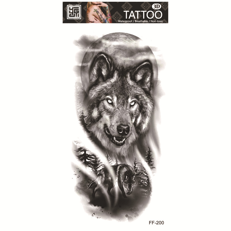 Yuanhua fábrica de pegatinas de tatuaje a prueba de agua en stock al por mayor cabeza de Lobo tótem texto árabe tatuaje pegatinas suministro transfronterizo