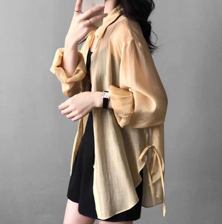 Áo chống nắng nữ Lysele Tencel dáng sơ mi mỏng nhẹ mùa hè 2025 — Màu xanh lam, Màu hồng, Màu trắng, Màu xanh lá chi tiết 3