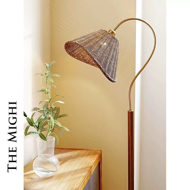 [Cross-Border] Bedroom New Retro French Japanese Wabi-Sabi Vintage Living Room Rattan Zen Floor Lamp Chinese-Style Lamp European and American Style