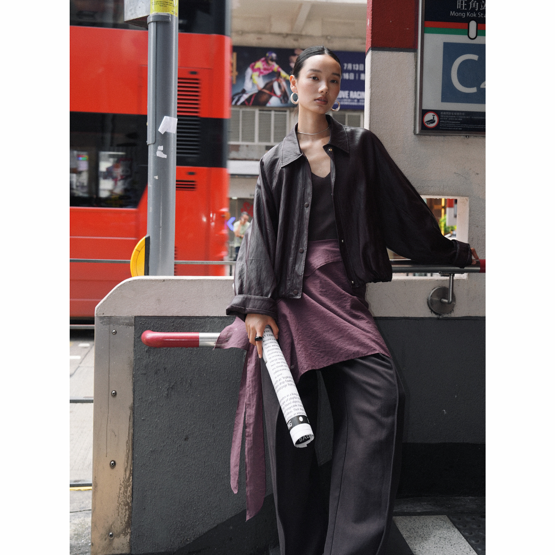 [Comos Cms] Women's Short Pu Leather Jacket Women's Autum High-End Motorcycle Jacket Cm255027