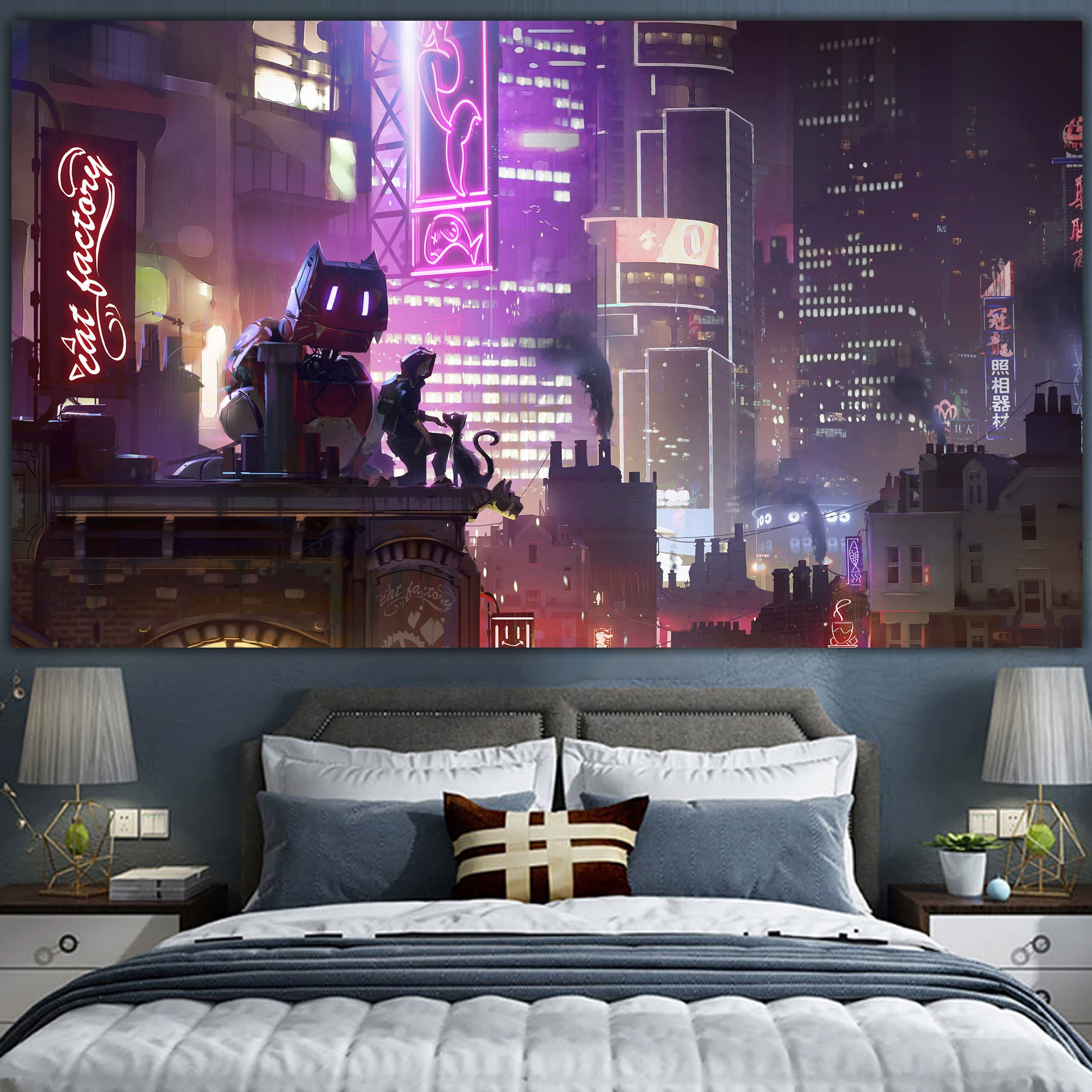 Постер cyberpunk неоновый город, размеры 38×65 см, 85×155 см, 110×200 см