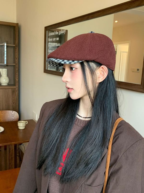 韩版格子檐时尚反戴前进帽秋冬新款鸭舌帽子女百搭气质潮流贝雷帽|undefined