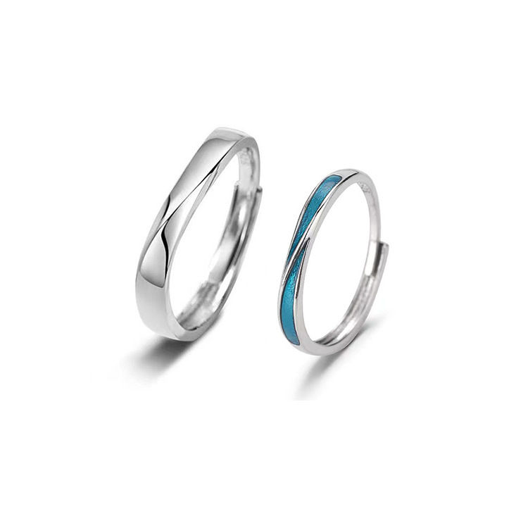 Yuan Zhibao dark blue porn book silver plated 925 couple ring niche design light luxury plain ring 520 pairs ring