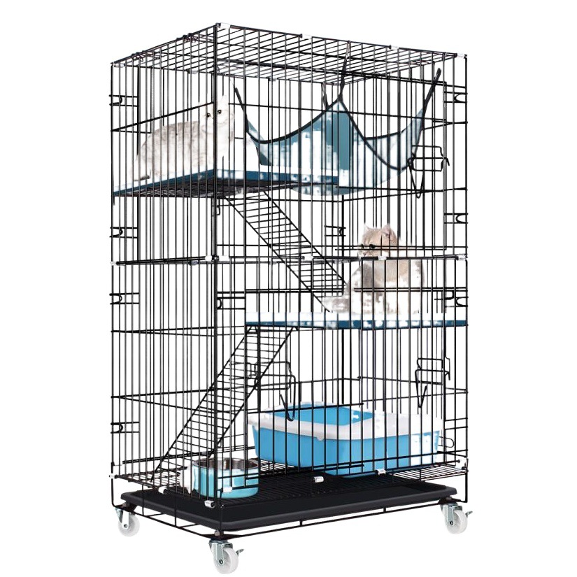 Gato jaula plegable hierro alambre gato jaula negrita cifrado gato Villa doble capa tres capas gato casa gato nido mascota jaula