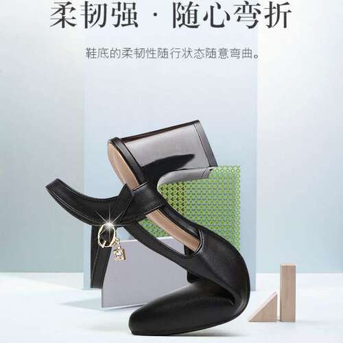 Hot-selling genuine soft leather women's single shoes, new chunky-heeled pointed-toe sandals, women's closed-toe versatile high-heeled shoes with strap buckles.