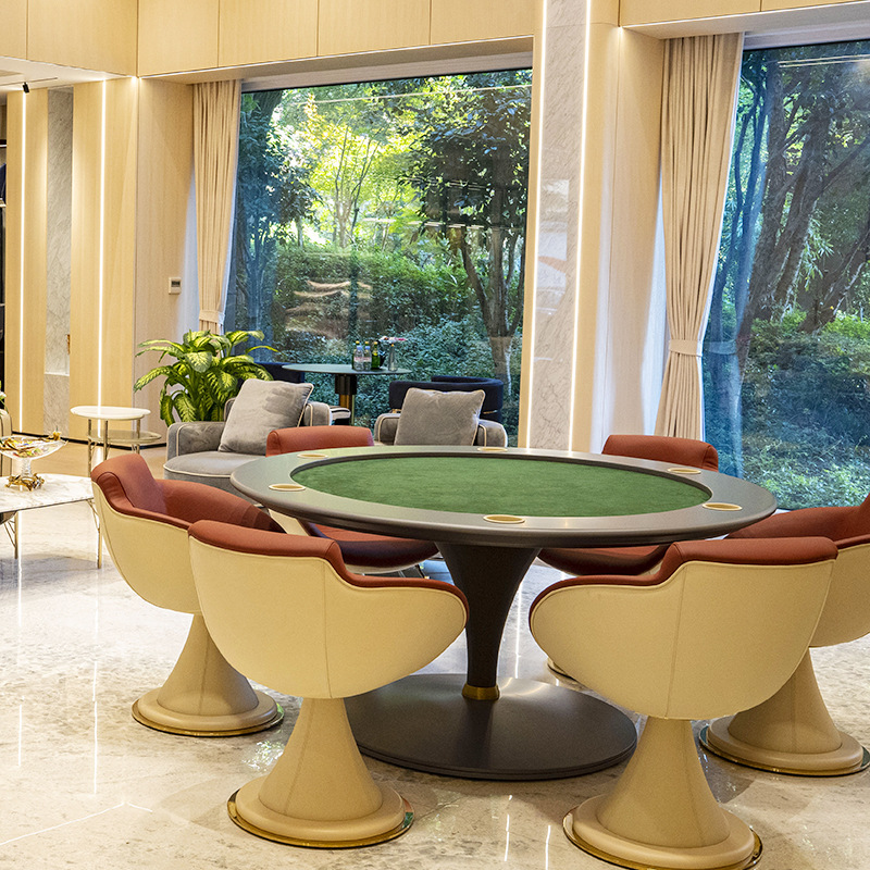 Mesa de Texas Hold'em importada de alta gama mesa de villa especial mesa Depu mesa redonda de troncos de madera maciza pie de mesa cuero APA