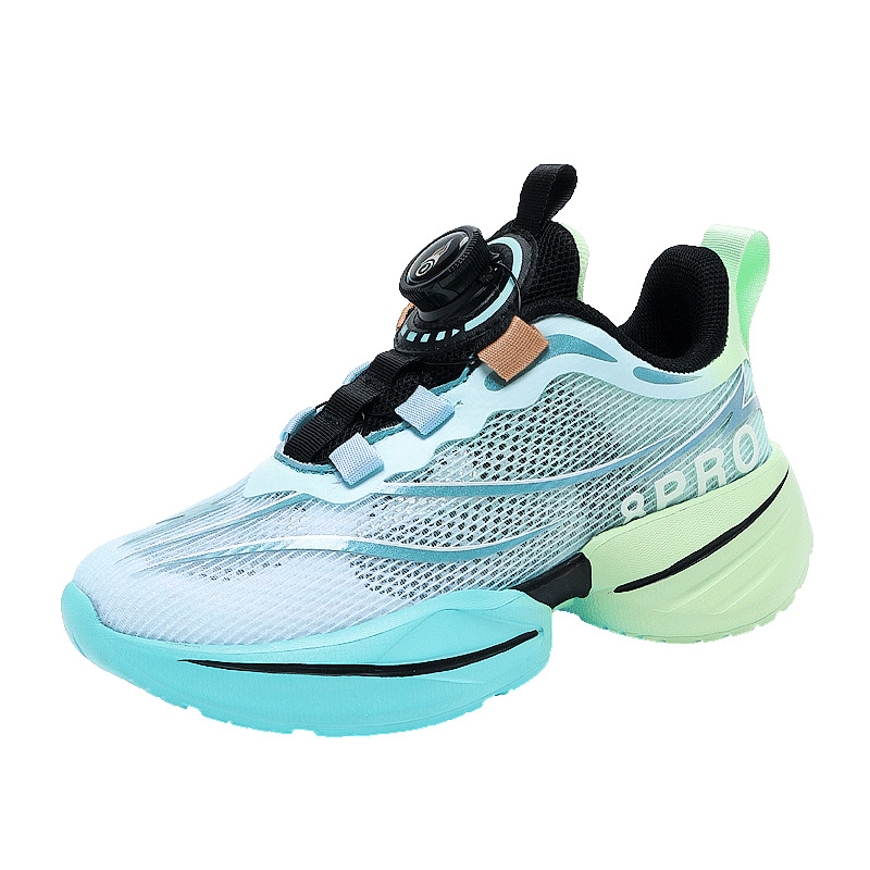 Zapatos para niños, niños, nuevos zapatos de red deportiva para niños de verano 2025, botones giratorios, suela suave, zapatos para correr para estudiantes universitarios