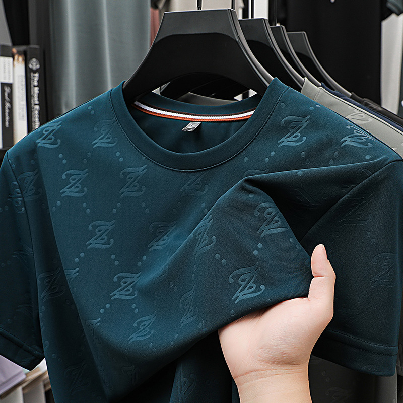 2025 新しいアイスシルク半袖 Tシャツメンズトレンディな氷の感触速乾性若者シャツ半袖通気性トップ T 薄いスタイル|undefined