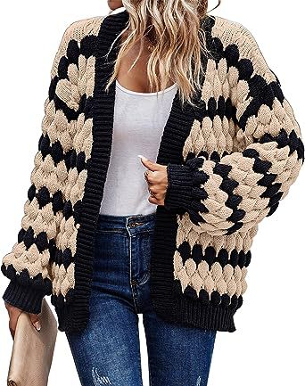 Loose Twisted Knitted Winter Sweater Coat Black With Apricot - Shop at LoveMi