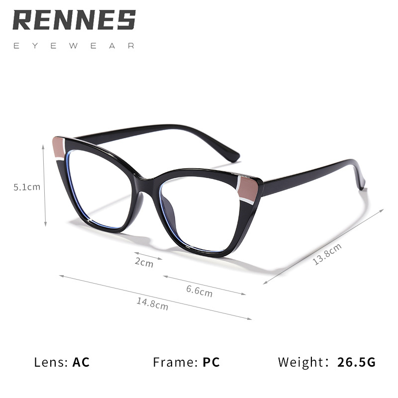 Nuevo ojo de gato gafas lisas costura de moda gafas de Marco personalidad femenina Bolso liso color transfronterizo anti-azul gafas de luz