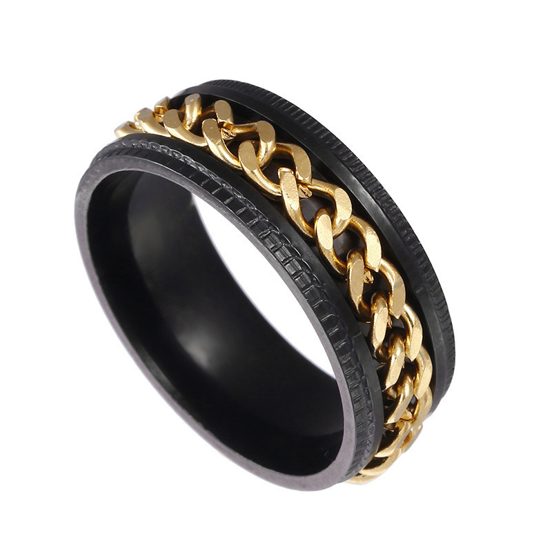 Joyería de acero Titanium vendedora caliente transfronteriza fabricante masculino del anillo esmerilado hueco del acero inoxidable del estilo europeo y americano de la cadena giratoria