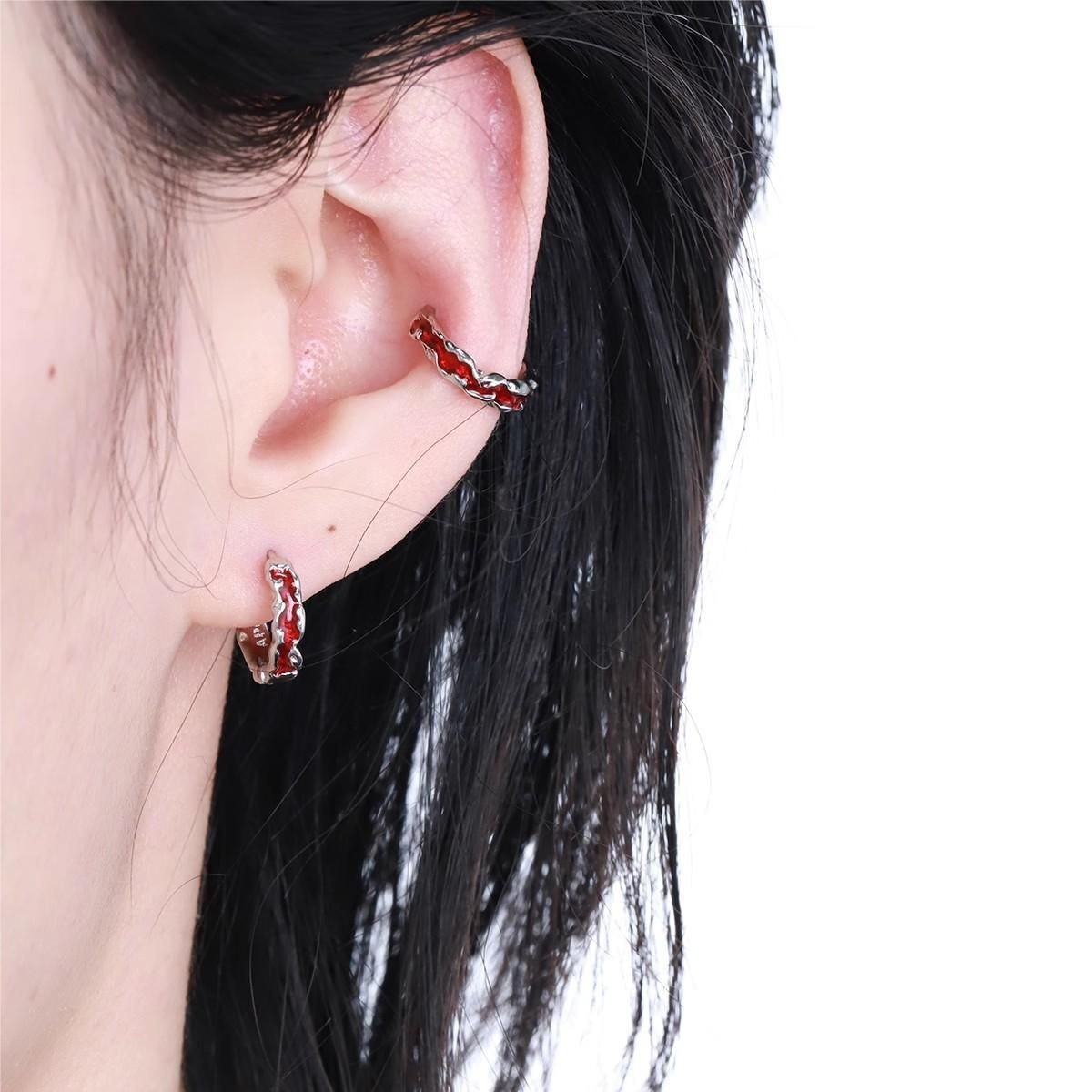 Red Venom Style Single Earring Irregular Glaze Men's Earring_voghion.com