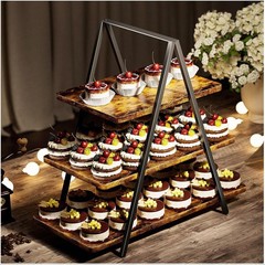 デスクトップ木製棚鉄芸多層ケーキ棚台形実木収納棚菓子棚卓上整理棚