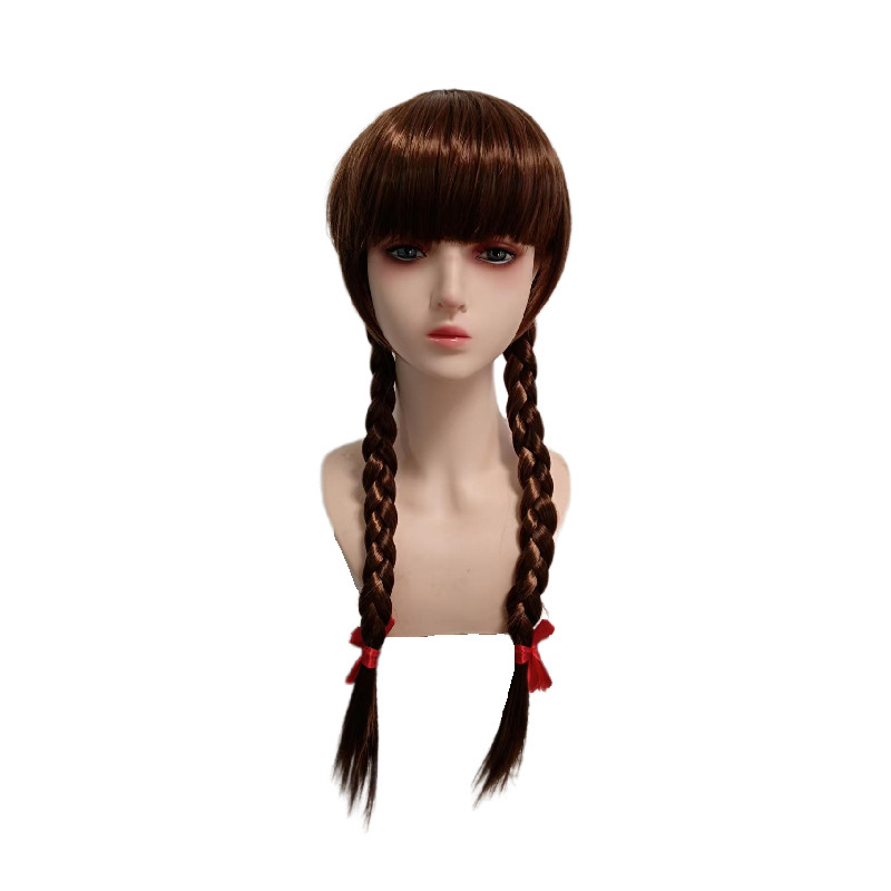 Annabelle Long Double Braid Wig with Bangs, Bow Hairstyle, Cos Braided Hair New Annabelle Long Double Braid Wig with Bangs, Bow Hairstyle, Cos Braided Hair New