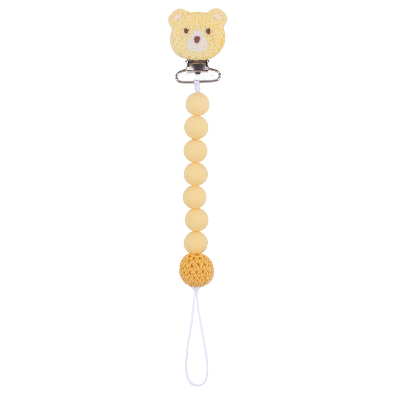 Nuevo bebé de dibujos animados oso chupete clip calmante bebé silicona contraste color cuentas de silicona morder pezón cadena anti-caída