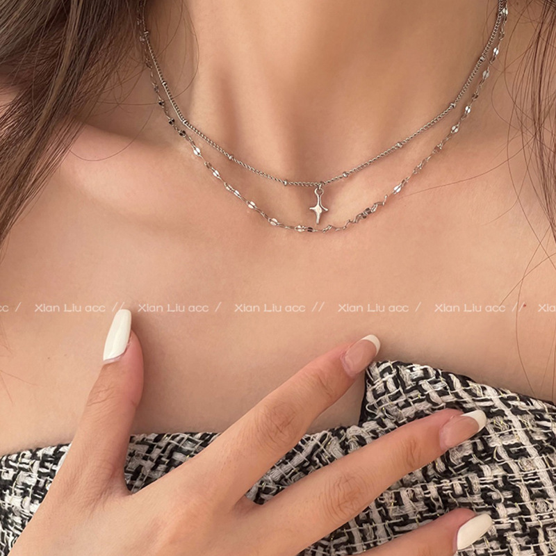 European and American Double-layer Overlapping Titanium Steel Necklace Women's 2022 New Cold Style Personalized Clavicle Chain Trendy All-match Necklace Chain