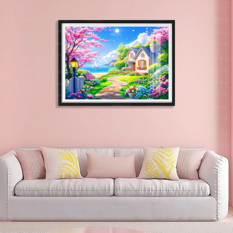 [Algodón importado] Mona Lisa Real bordado cruzado junto al mar Nueva decoración de paisaje bordado a mano image 2