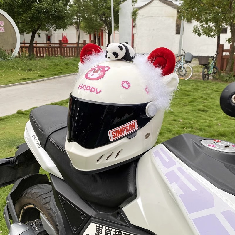 Fleece Red Sheep Ear Helmet Accessory, Detachable Universal Motorcycle/Electric Vehicle Helmet