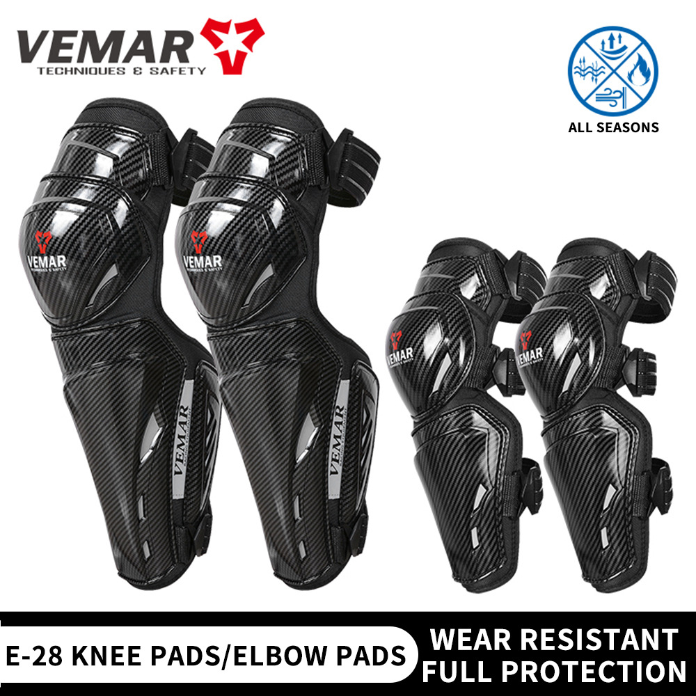 Motorcycle elbow and knee pads with carbon fiber pattern, breathable protective gear for riding, off-road anti-fall and anti-collision protection for male and female motorcyclists
