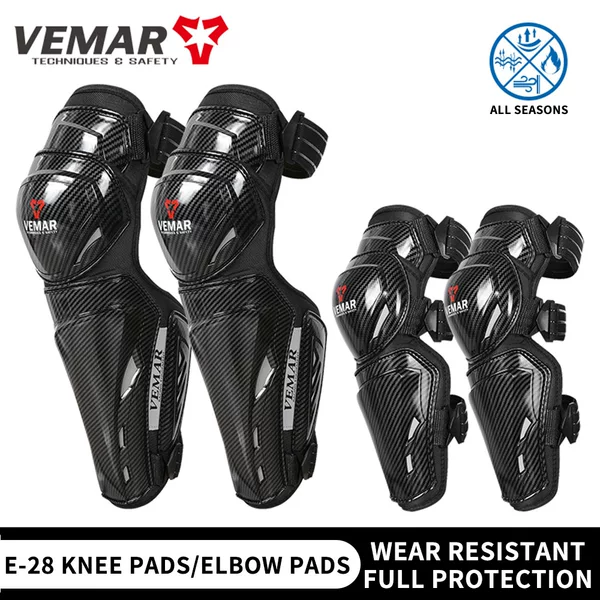 Motorcycle elbow and knee pads with carbon fiber pattern, breathable protective gear for riding, off-road anti-fall and anti-collision protection for male and female motorcyclists