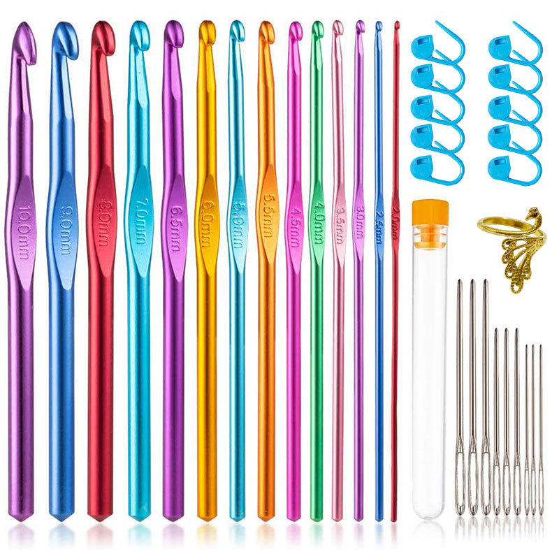 100 Piece Crochet Set Colored Aluminum Oxide Single Head Full Set Of Crochet Diy Weaving Tool Material Package_voghion.com