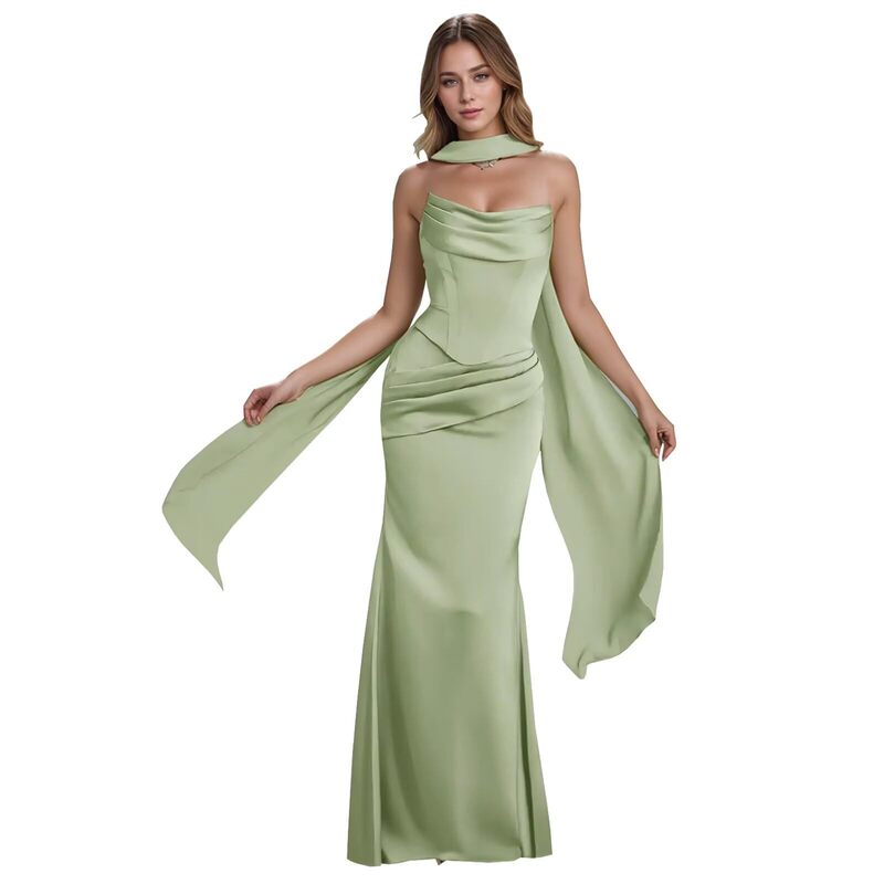 European and American Amazon satin strapless mermaid dress, slim fit, waist-cinching, elegant evening gown for banquets, parties, and weddings European and American Amazon satin strapless mermaid dress, slim fit, waist-cinching, elegant evening gown for banquets, parties, and weddings
