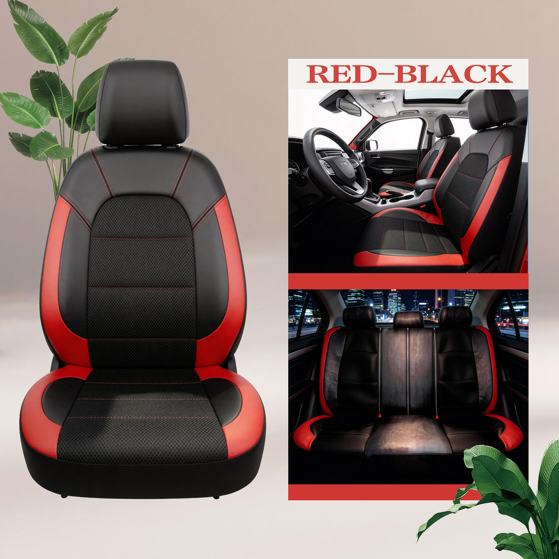 Universal seat covers from the manufacturer, leather style, suitable for all seasons, with a triangular grid pattern, sandwich construction, full coverage car seat cushion
