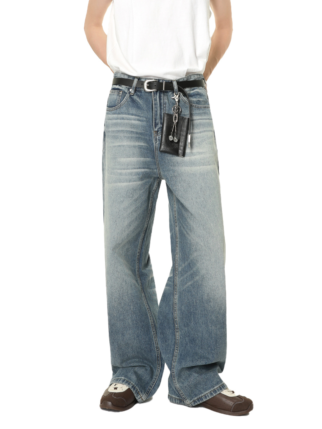 MTLCLOTHES Hombres| American retro vibe blanqueado hacer viejos estereoscópicos gatos barba patas anchas jeans rectos