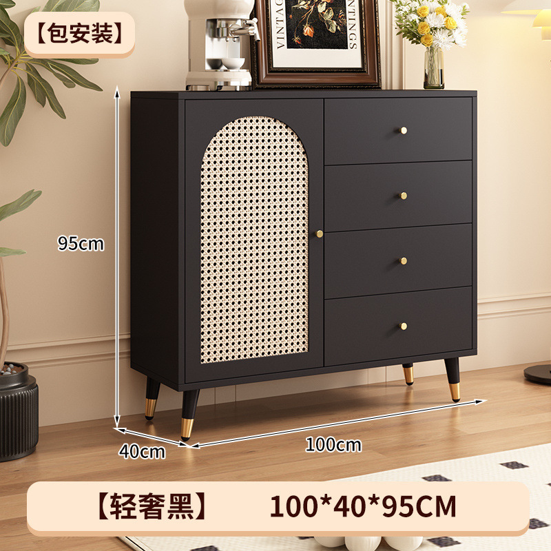 黑色藤编斗柜餐边柜一体法式复古客厅餐厅靠墙收纳柜多功能储物柜|undefined
